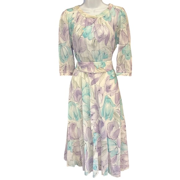 Peter Hahn Dresses & Skirts - 80s Peter Hahn Cotton Midi Dress Watercolor Floral Cottagecore Romantic Garden